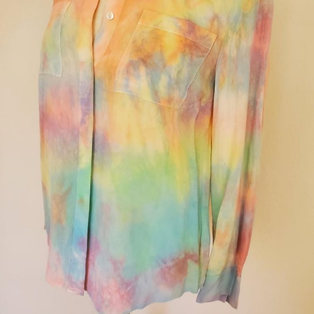 NEW JCrew silk painted tie dyed shirt pink blue purple yellow orange green 4 6 - Picture 8 of 9